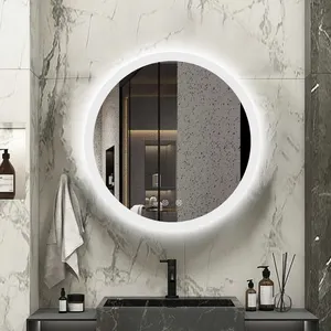 铝框防雾现代沐浴梳妆台智能带灯圆形发光二极管浴室镜制造商