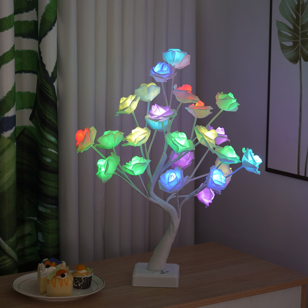 24 LED RGB Artificial Rose Tree Lamp 16 Colors 32-key IR Remote Controller 100% Pure Copper Wire Christmas Holiday Lighting