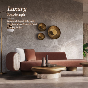 <span class=keywords><strong>Canapé</strong></span> 3 places moderne de luxe en tissu bouclé courbé avec accoudoirs incrustés de pierres <span class=keywords><strong>pour</strong></span> salon - Product Image 1
