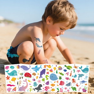 Tatuajes temporales para niños al por mayor-Diseños de animales del océano (<span class=keywords><strong>delfín</strong></span>, tiburón, ballena)-Pegatinas seguras impermeables de verano para fiestas - Product Image 1