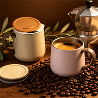 Mug à café isotherme en acier inoxydable à double paroi de 12 oz, couvercle anti-fuite, grande poignée confortable, base antidérapante en silicone