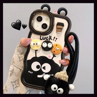 Mignon Oreille Poupée Lanière Invisible Double Titulaire Vague Bord TPU Housse de Téléphone Portable pour Iphone 12 13 14 15 16 Pro Max