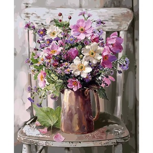Kit de Peinture par Numéros - Motifs Botaniques Vintage, Bouquet de Fleurs sur Tabouret, Peinture Décorative DIY sans Cadre pour une Ambiance Magnifique à la Maison - Product Image 1