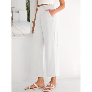FOXA Womens <b>Wide</b> <b>Leg</b> Palazzo Pants High Waisted <b>Cropped</b> Flowy <b>Trousers</b> With Pockets Summer Beach Casual Dressy Pants - Product Image 3