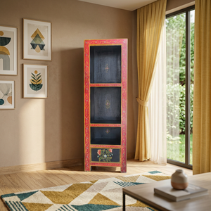 Vitrina de madera vintage pintada a mano para sala de estar con 3 estantes y cajón, vitrina abierta para recibidor u hotel - Product Image 4