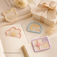 Marque-page en organza brodé personnalisé en usine, motif dessin animé Kawaii, forme mignonne, transparent, cadeau promotionnel pour étudiants et librairies