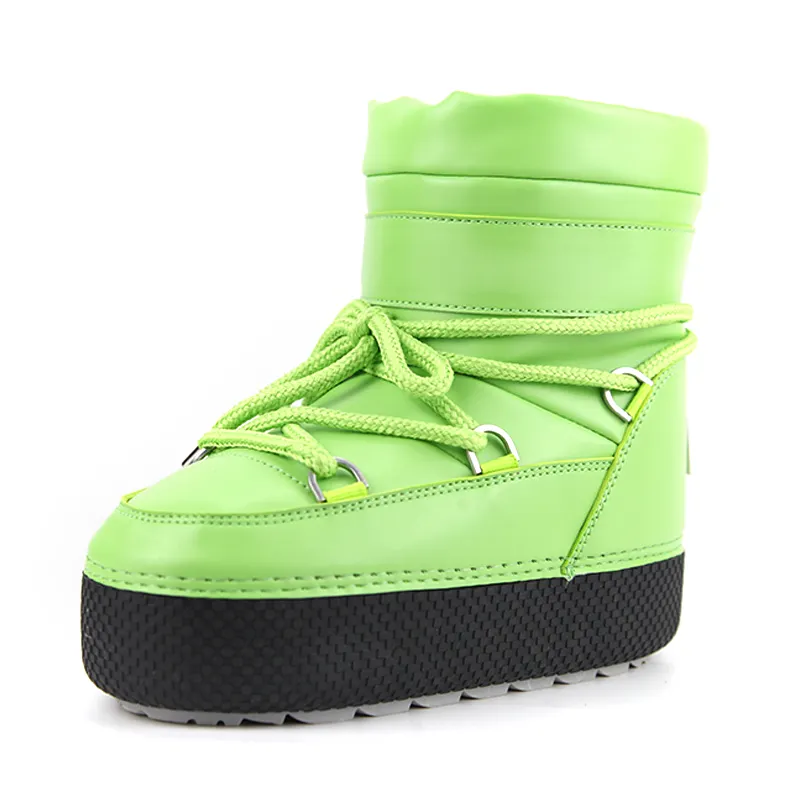 Nouvelle couleur bottes de ski à semelle épaisse bottes à enfiler en nylon en vert