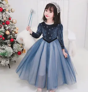 Ivy40322A, nuevo diseño europeo, Vestido largo de fiesta de manga larga para niñas adolescentes y niños, vestido de princesa Elsa