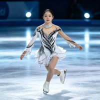 Costume de patinage artistique blanc et noir à motifs encre et strass, manches évasées, pour filles et adultes, performance de danse sur glace