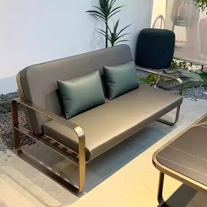 Conjunto de sofá en forma de L para exteriores, con estructura de acero inoxidable, resistente a la intemperie, muebles de jardín para patios, villas y balcones. - Product Image 3