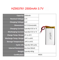 Baterai OEM 953761 2500mAh 3.7V Baterai Lithium Polymer Isi Ulang Li-Po untuk Perangkat Rumah Pintar CE RoHS UN38.3
