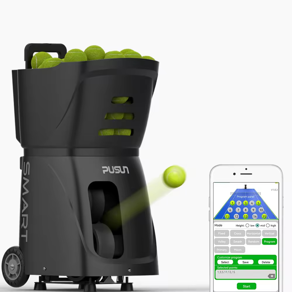 100% Original PUSUN PT-Smart Portable 120 Ball APP Controlled Training Tennis Padel Ball Trainer Teaching Throwing Machine