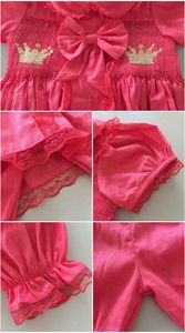 Pyjama d'été doux 2 pièces pour fillettes, chemise smockée rose corail avec nœud et short à volants, tenue tendance - Product Image 6