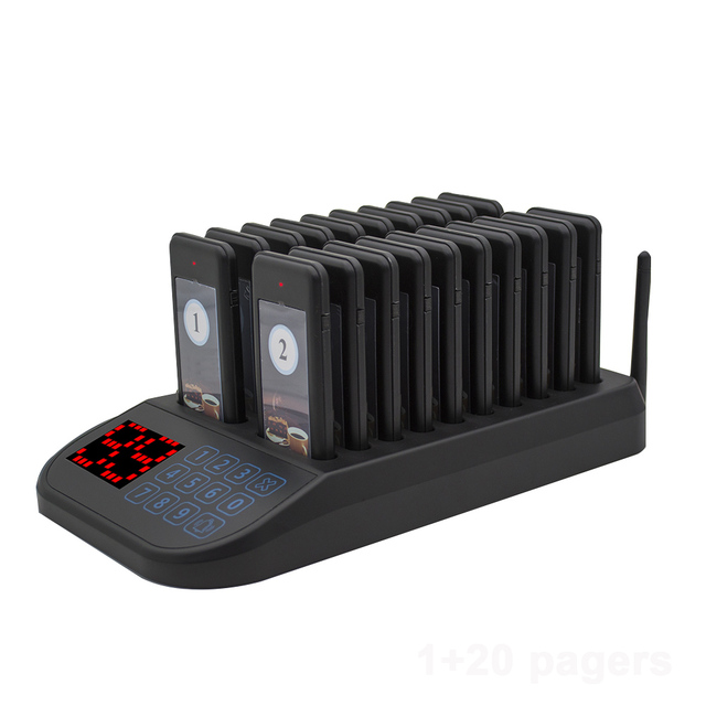 Wireless coaster Queuing Products Restaurant Guest Paging System 1 Keyboard and 20 Pagers for Long Range in Stock