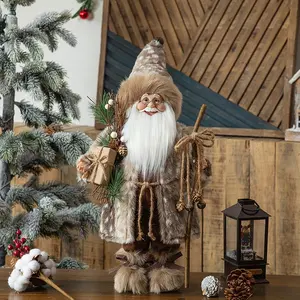 2024 Multisize Santa Claus Ornament Standing With Cone Brown Animated Santa Figurine Xmas Decoration Holiday Doll