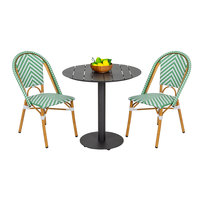 Table et chaises de jardin en rotin et aluminium de style bistrot moderne, non pliables, pour hôtel, salon, hôpital, utilisation en extérieur, panneau en bois
