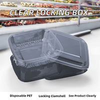 Boîte alimentaire en plastique PET transparent jetable, robuste, avec couvercle à fermeture, pour nouilles, salades, fruits secs, sushis, sandwichs, vente en gros