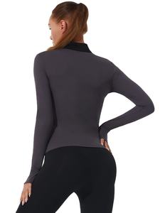 Chaqueta deportiva de yoga adelgazante para mujer, de manga larga, cuello alto, con cremallera, de secado rápido, de elastano/nailon, ajuste ceñido, color liso. - Product Image 6