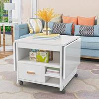 Table basse moderne pliable et extensible avec roulettes, table à manger convertible avec rangement pour salon