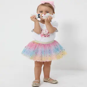Nouveau Design Arc-En-Ciel Couleur Princesse Douce Danse Étoiles Pailletées Mini Mousseline de Soie Tutu Jupes Pour Enfants