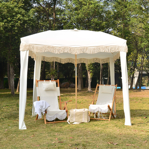 Conjunto de <span class=keywords><strong>Playa</strong></span> Boho OEM Personalizado, Silla Colgante de Madera de Teca Premium y Sombrilla con Flecos a Juego para Colección de Marca Boutique - Product Image 1
