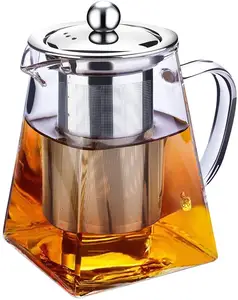 Tetera de vidrio transparente con infusor, olla escurridora de té de acero inoxidable en forma cuadrada con infusores para té y café Suelto