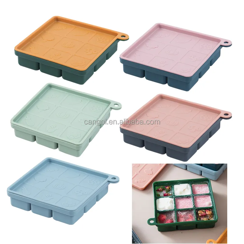 Food Grade Baby Food Storage Ice Cream Molds Toddler Food Containers Silicone Ice Cube Tray Silicone Freezer Tray with Lid