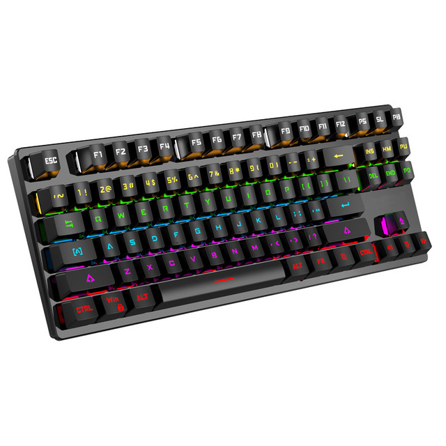 FV-Q301 Wired USB Type-C 87-Key Mechanical Keyboard with Two-Color RGB Hot-Swept Blue Switches for Gaming Esports Desktop Use