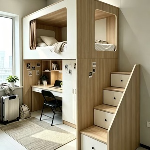 Household &amp; School Wooden <strong>Loft</strong> <strong>Bed</strong> with Desk, Storage Cabinet &amp; Stair Drawers for Small Bedroom Dormitory - Product Image 2