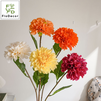 Vente en gros de fleurs artificielles en latex rose et blanc de 55 cm, dahlia à toucher réel, couleur bordeaux, pour la décoration de mariage, de salle de fête et de maison