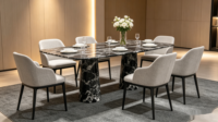 Table à manger de luxe en marbre noir Cristallo avec pieds en colonne, design moderne, plateau de cuisine personnalisé, utilisation pour hôtels et villas