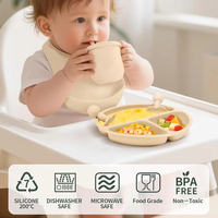 Ensemble d'assiettes pour bébé en silicone sans BPA avec logo personnalisé, assiettes à ventouse pour tout-petits, gobelet anti-fuite, ensemble d'alimentation pour bébé réutilisable, non toxique et mignon