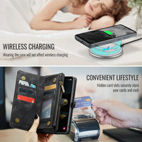 Étui en cuir PU avec chargeur sans fil CaseMe pour S22 Ultra/S21/S20 Plus - Conception amovible