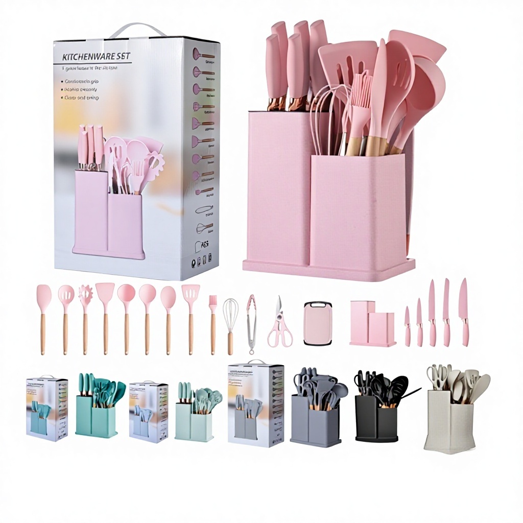 Ready Ship19-Piece Silicone Kitchen Utensil Set with Wooden Handles Non-Stick Dishwasher Safe Heat Resistant Space-Saving Case · image 2
