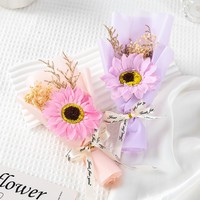 Coffret Cadeau de Bouquet de Tournesols Artificiels Réalistes en Savon - Collection Fête de Remise des Diplômes - Entièrement Fait Main en Chine