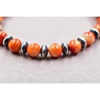 Pulsera Elástica Vintage Hecha a Mano con Perlas de Acero Inoxidable y Turquesa de Ostra Espinosa Naranja, Sin Níquel, Sin Plomo, Unisex