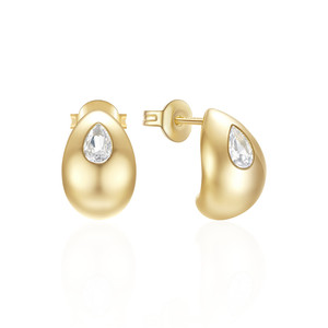Boucles d'oreilles clous CANNER S925 en argent sterling plaqué or 18 carats avec zircon, forme goutte d'eau, pour filles, vente en gros - Product Image 1