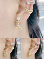 CH-LAE0901 Pendientes de Moda con Micro Pavé de Circonitas, Diseño de Balón de Fútbol Americano, Chapados en Oro, Joyería Deportiva de Cobre