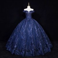 Robe de Quinceañera bleu marine enchantée, épaules dénudées, broderies et appliques, robe de bal en tulle, robe de mariée, pour événements du soir