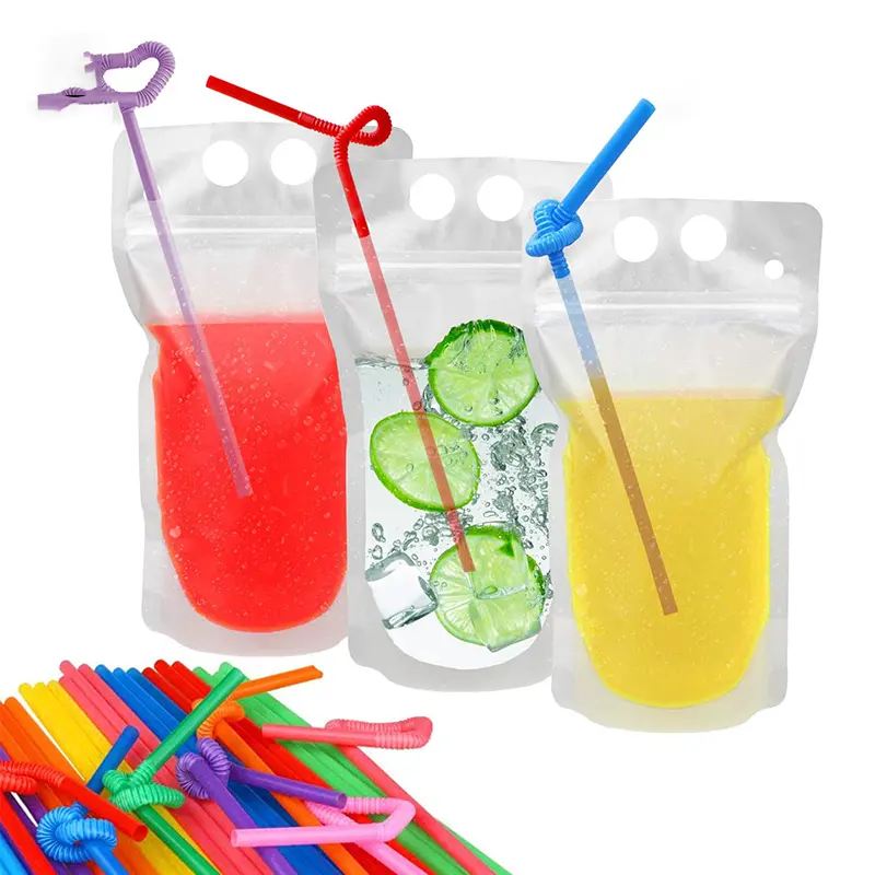 Customized Standing Juice Drink Pouch With Straw  Gravure Printing Plastic Beverage Packing Bag  OEM Bags