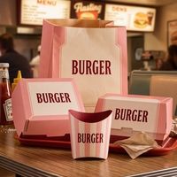 Ensemble de restauration rapide personnalisé, jetable et compostable, pour ailes de poulet frites, hamburgers, frites, boîte à emporter pour restaurant
