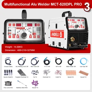 ANDELI MCT-520DPL PRO Soldador multifuncional MIG/TIG/MMA/CUT/Soldagem a frio/MIG Pulse pode IGBT máquina de solda de alumínio 5 em 1