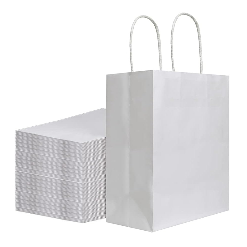 KUAIMA 15*8*21cm Medium White Kraft Paper Bags with Handles Bulk Gift Craft Grocery Shopping Retail Birthday Party Favors Bags