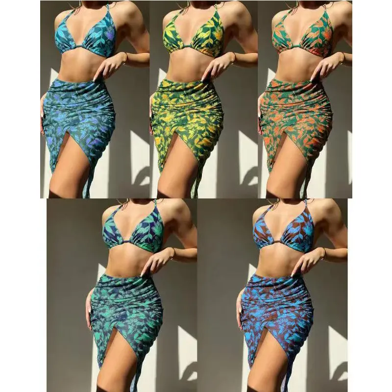 Swimsuit solid color 3-piece V-neck split new arrivals 2023 ladies fashion swimwear custom logo bikinis & beachwear