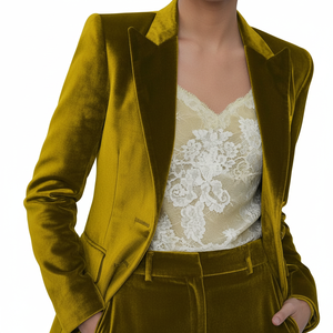 Traje <span class=keywords><strong>de</strong></span> <span class=keywords><strong>Mujer</strong></span> Verde Oliva <span class=keywords><strong>de</strong></span> Lujo <span class=keywords><strong>para</strong></span> <span class=keywords><strong>Fiesta</strong></span> <span class=keywords><strong>de</strong></span> <span class=keywords><strong>Noche</strong></span>, Trabajo o Eventos Formales, Chaqueta y Pantalones Anchos con Botones Retro - Product Image 3