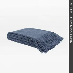 Chất Lượng Cao Nhỏ Ném Chăn 49 ''X 67'' Deep Blue Polyester Luxury Dệt Chăn Với Tua