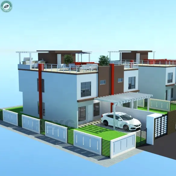 2階建てのプレハブセミデタッチ住宅住宅住宅地計画3ベッドルームデザインマケドニアのセミデタッチヴィラ
