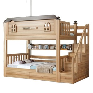 Cama litera de madera TaoJiang MiniHouse con escaleras y cajones de almacenamiento para niños y adultos - Product Image 1