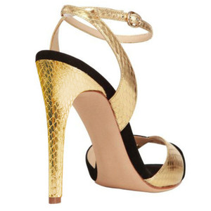 Sandales à talons hauts personnalisées XINZI RAIN, taille 43, bout ouvert, <span class=keywords><strong>cuir</strong></span> <span class=keywords><strong>noir</strong></span> et or, talon crayon, sandales à bride arrière pour femmes - Product Image 4