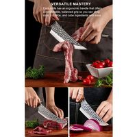 Couteau de Chef Multifonctionnel Forgé à la Main, Robuste, Courbé, pour Désosser et Trancher, avec Lame Martelée et Manche en Bois Pakka